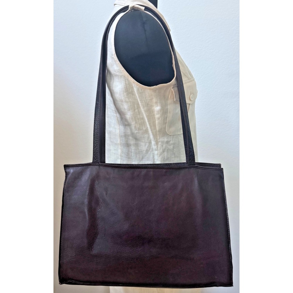 LE DONNE Brown Genuine Leather Tote Bag With Double Straps Handbag